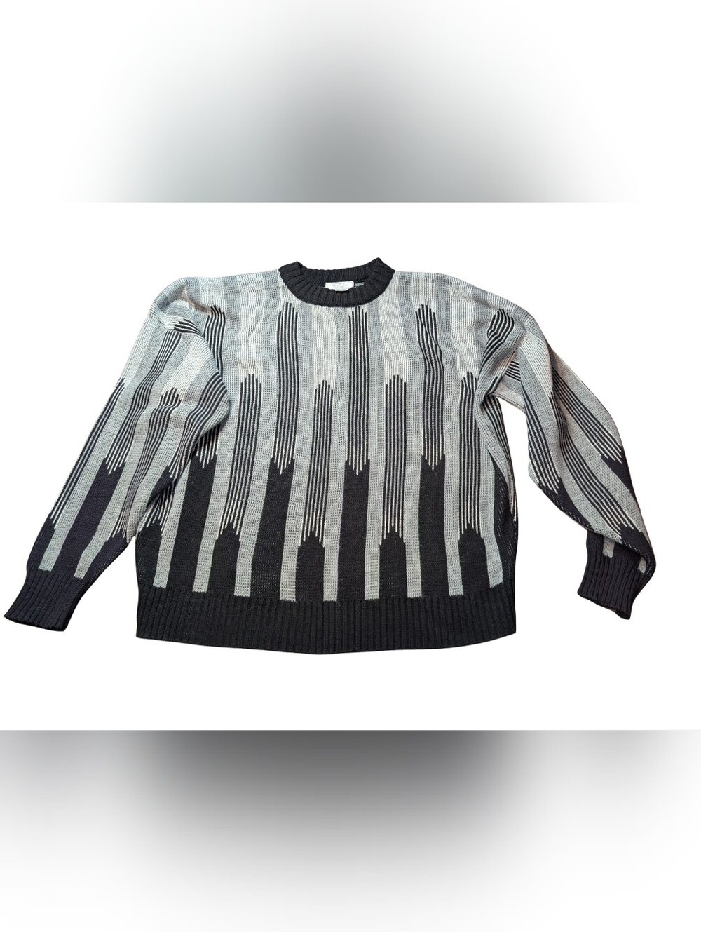 The Men's Store Black & Gray Vertical Stripe Crewneck Sweater